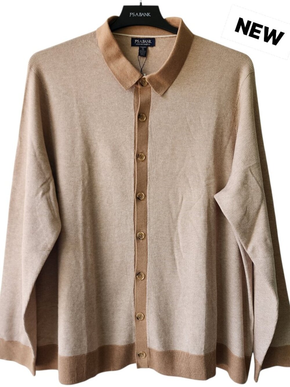 3XB Beige Tan Sweater Button Front Long Sleeve Jos A Bank New Cotton Blend Mens